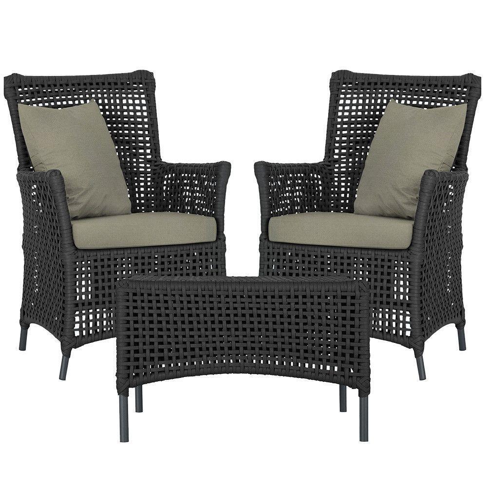 2 Poltronas E 1 Mesa Igapó Alumínio Preta Corda Náutica E8 Preto - 1