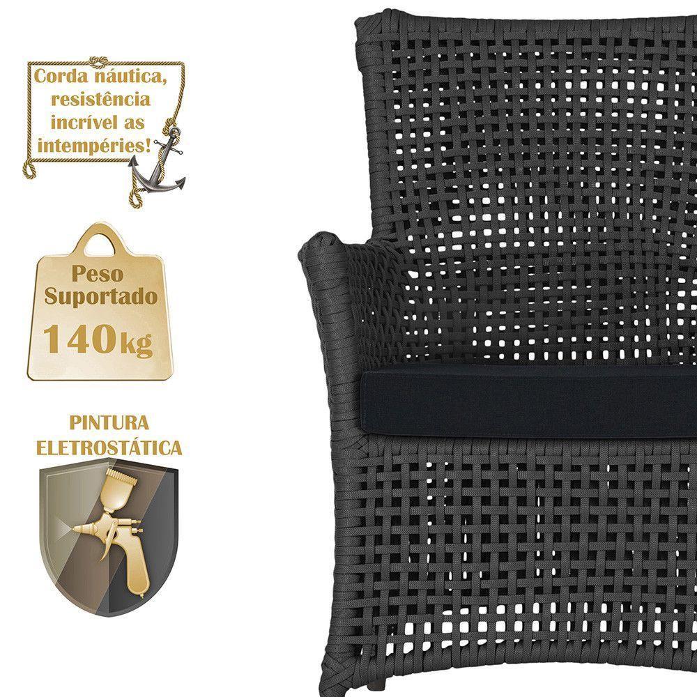 4 Poltronas E 1 Mesa Igapó Alumínio Marrom Corda Náutica E12 Preto - 4