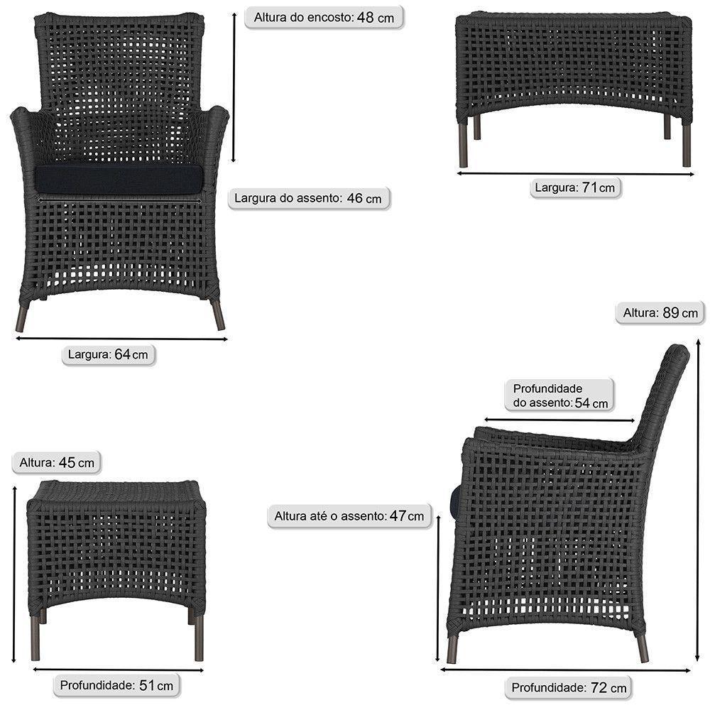 4 Poltronas E 1 Mesa Igapó Alumínio Marrom Corda Náutica E12 Preto - 6
