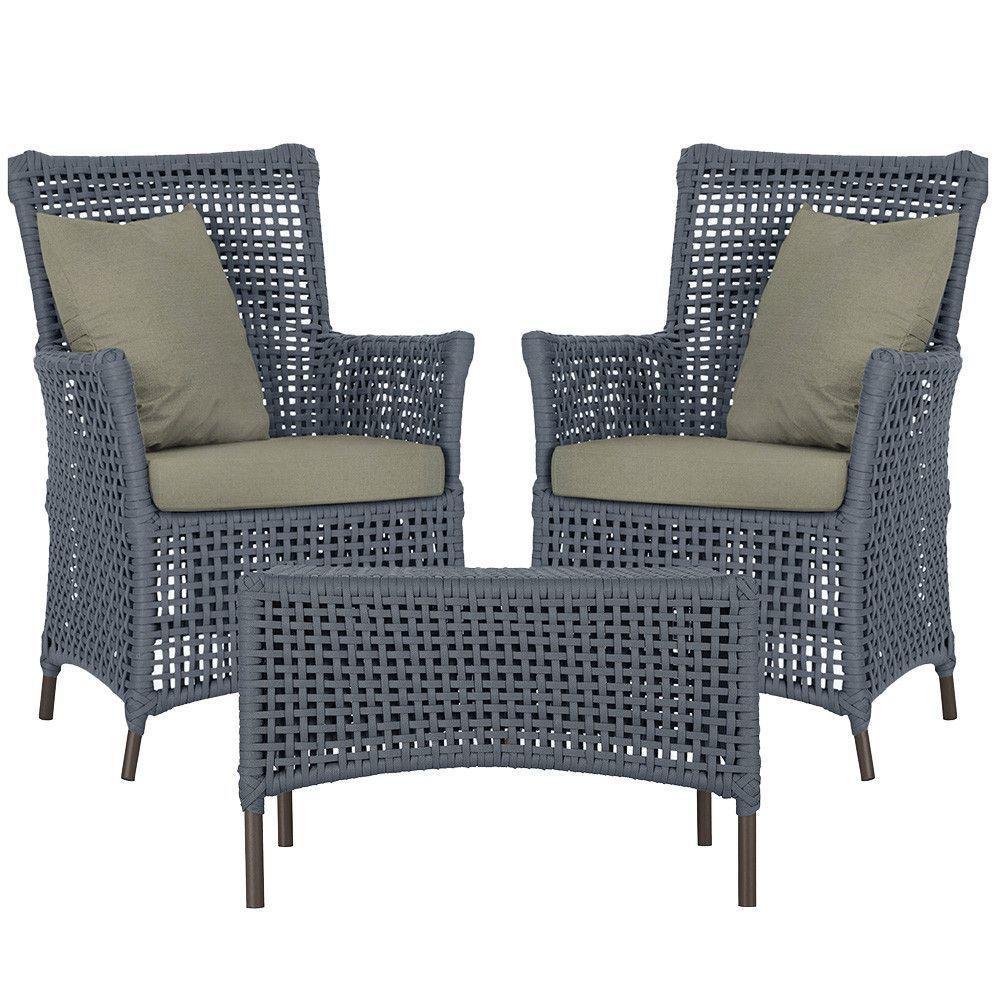 2 Poltronas E 1 Mesa Igapó Alumínio Marrom Corda Náutica E8 Prata - 1