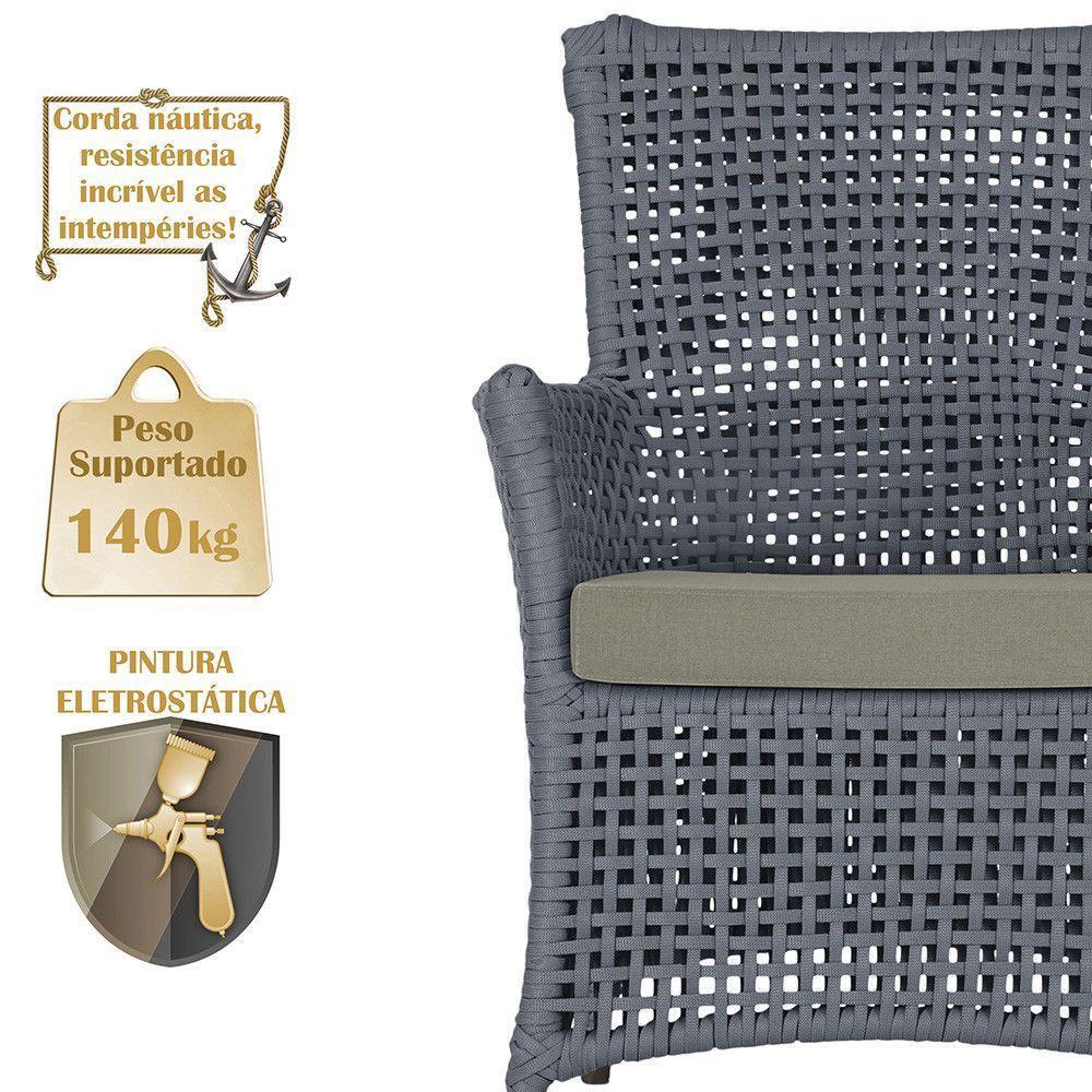 2 Poltronas E 1 Mesa Igapó Alumínio Marrom Corda Náutica E8 Prata - 4