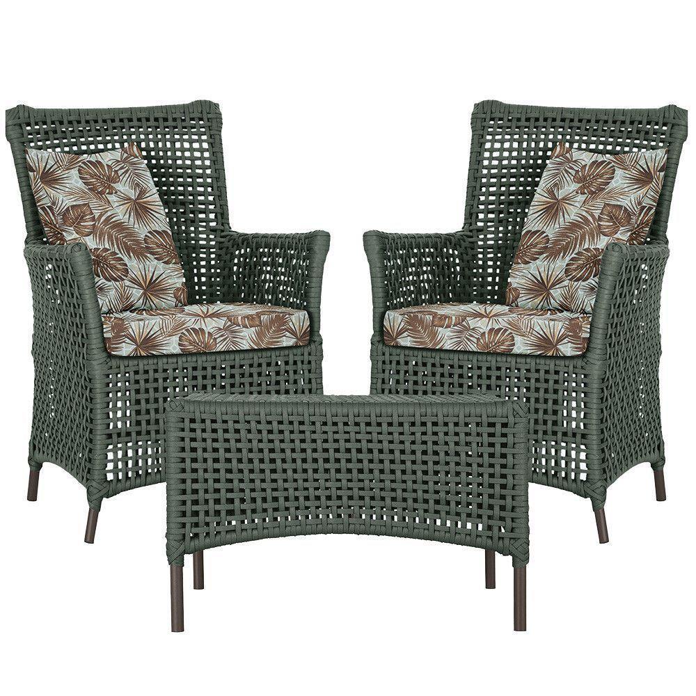 2 Poltronas E 1 Mesa Igapó Alumínio Marrom Corda Náutica E6 Verde - 1