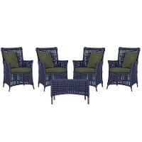 4 Poltronas E 1 Mesa Igapó Alumínio Marrom Corda Náutica E13 Azul - 1