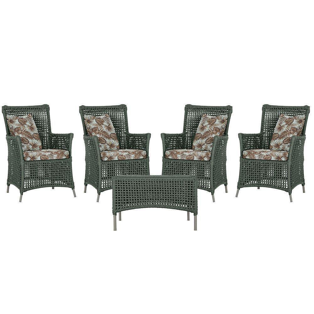 4 Poltronas E 1 Mesa Igapó Alumínio Fendi Corda Náutica E6 Verde - 1