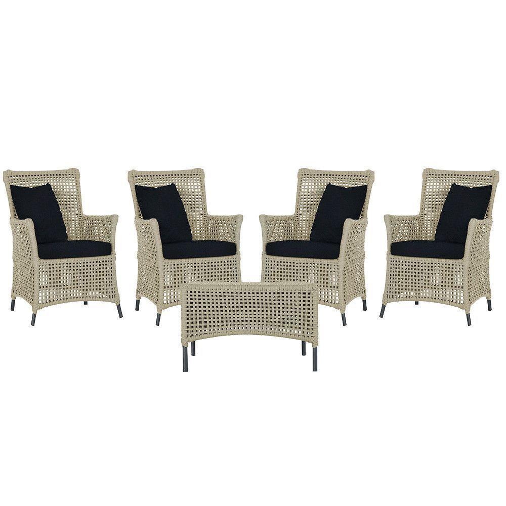 4 Poltronas E 1 Mesa Igapó Alumínio Preta Corda Náutica E12 Rami - 1