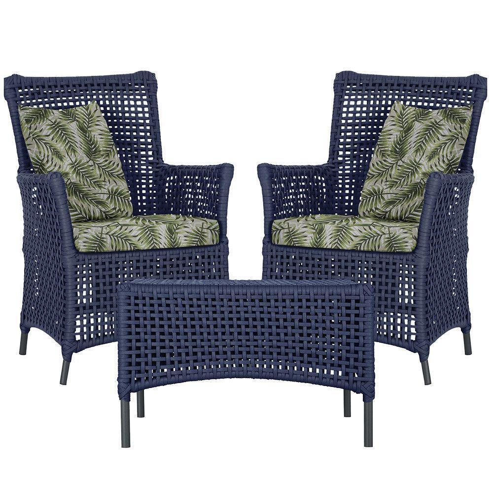 2 Poltronas 1 Mesa Igapó Em Alumínio Preta Corda Náutica E5 Azul - 1