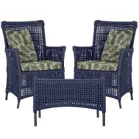 2 Poltronas 1 Mesa Igapó Em Alumínio Preta Corda Náutica E5 Azul - 1