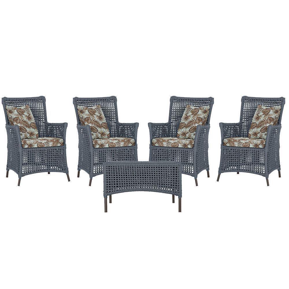 4 Poltronas E 1 Mesa Igapó Alumínio Marrom Corda Náutica E6 Prata - 1