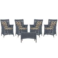 4 Poltronas E 1 Mesa Igapó Alumínio Marrom Corda Náutica E6 Prata - 1