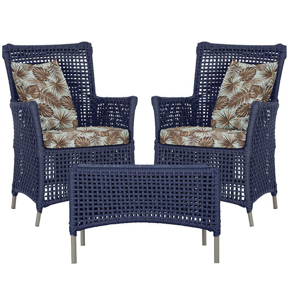 2 Poltronas E 1 Mesa Igapó Alumínio Fendi Corda Náutica E6 Azul - 1