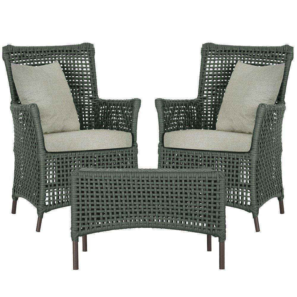 2 Poltronas 1 Mesa Igapó Em Alumínio Marrom Corda Náutica E3 Verde - 1