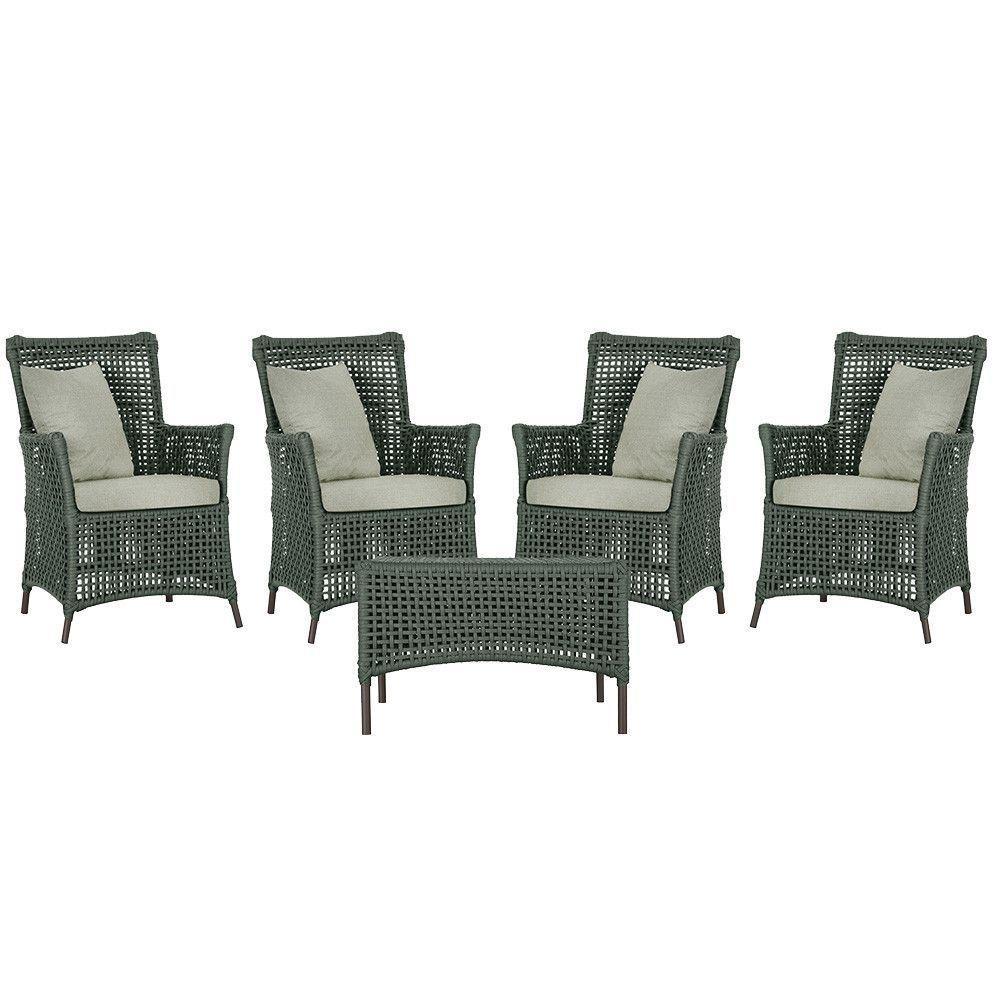 4 Poltronas E 1 Mesa Igapó Alumínio Marrom Corda Náutica E3 Verde - 1