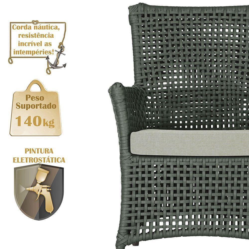4 Poltronas E 1 Mesa Igapó Alumínio Marrom Corda Náutica E3 Verde - 3