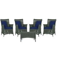 4 Poltronas E 1 Mesa Igapó Alumínio Preta Corda Náutica E10 Verde - 2