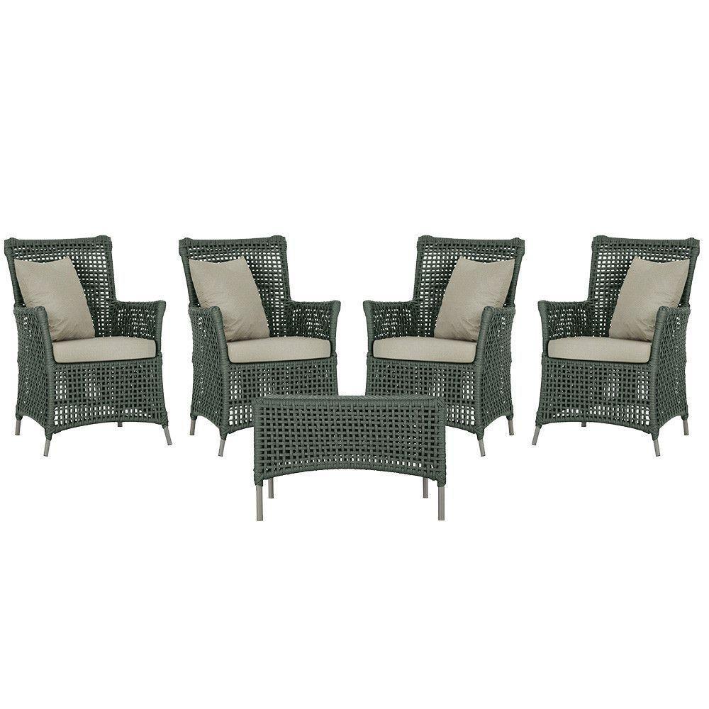 4 Poltronas E 1 Mesa Igapó Alumínio Fendi Corda Náutica E7 Verde - 2