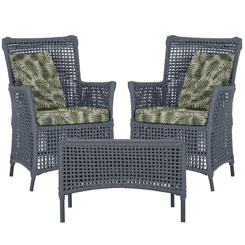 2 Poltronas 1 Mesa Igapó Em Alumínio Preta Corda Náutica E5 Prata - 1