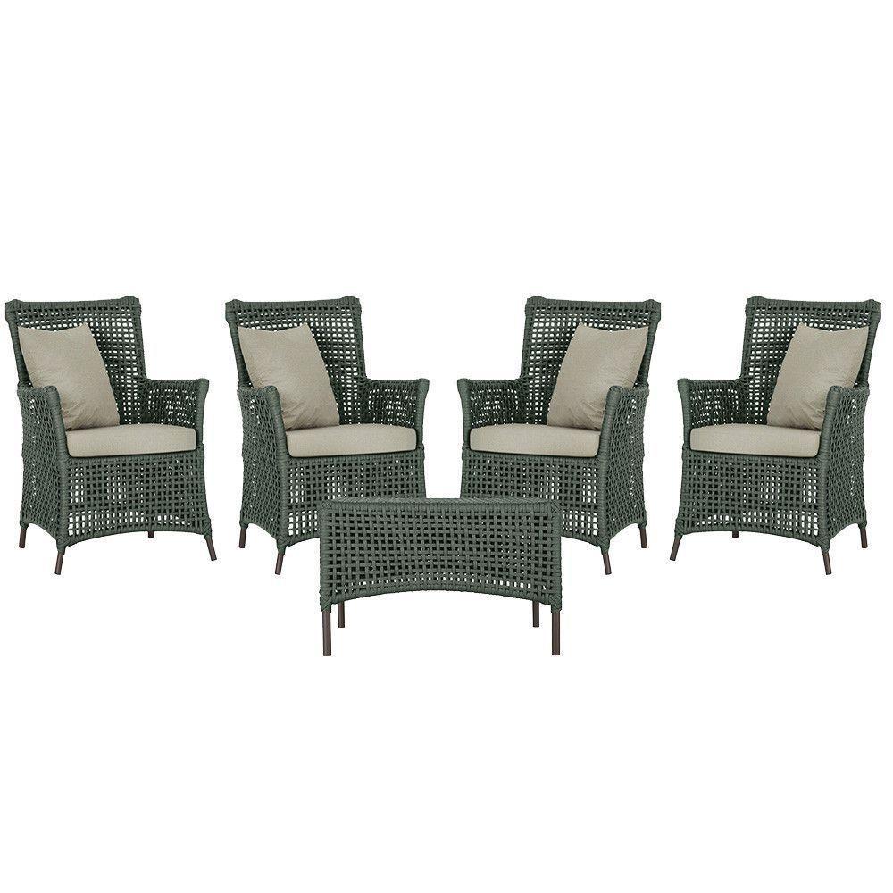 4 Poltronas E 1 Mesa Igapó Alumínio Marrom Corda Náutica E7 Verde - 1