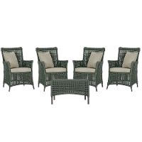 4 Poltronas E 1 Mesa Igapó Alumínio Marrom Corda Náutica E7 Verde - 1