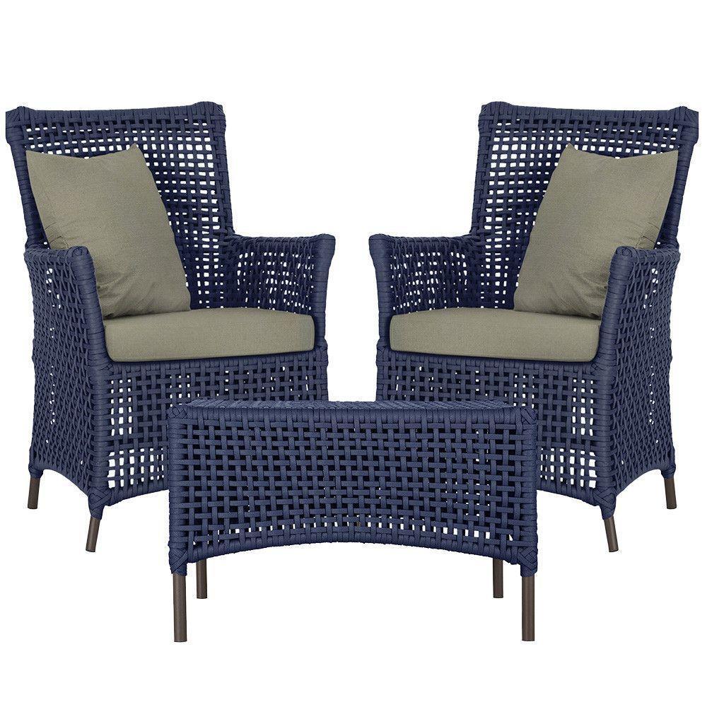 2 Poltronas E 1 Mesa Igapó Alumínio Marrom Corda Náutica E8 Azul - 1