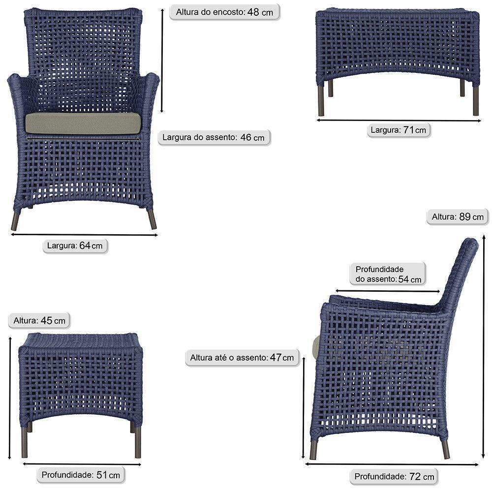 2 Poltronas E 1 Mesa Igapó Alumínio Marrom Corda Náutica E8 Azul - 6
