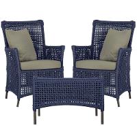 2 Poltronas E 1 Mesa Igapó Alumínio Marrom Corda Náutica E8 Azul - 1