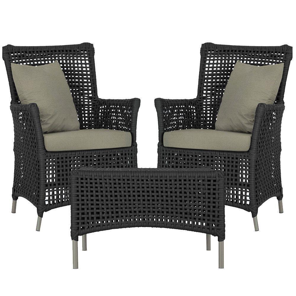 2 Poltronas E 1 Mesa Igapó Alumínio Fendi Corda Náutica E8 Preto - 1