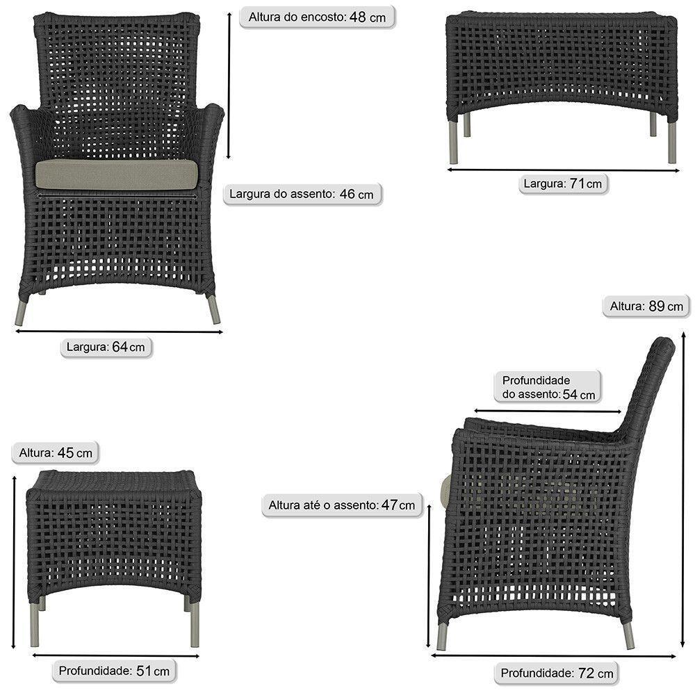 2 Poltronas E 1 Mesa Igapó Alumínio Fendi Corda Náutica E8 Preto - 5