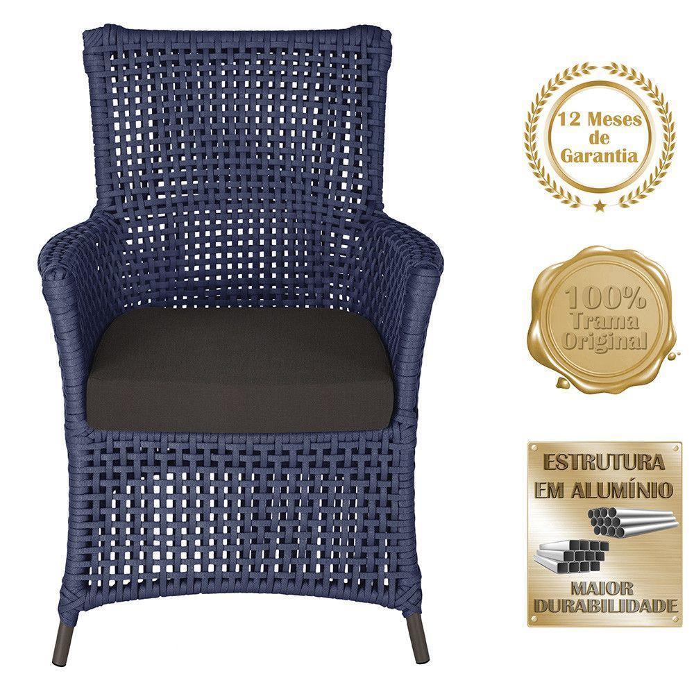 4 Poltronas E 1 Mesa Igapó Alumínio Marrom Corda Náutica E9 Azul - 5