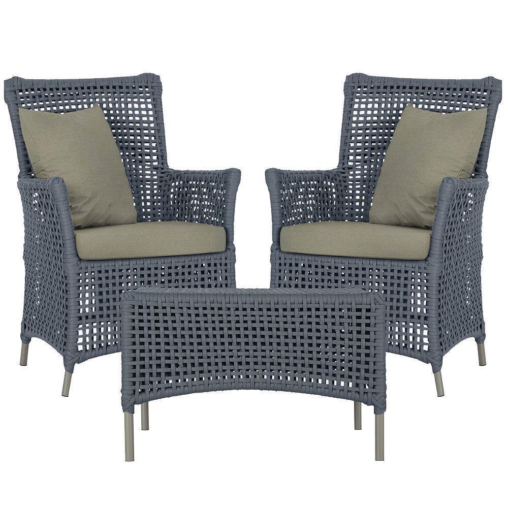 2 Poltronas E 1 Mesa Igapó Alumínio Fendi Corda Náutica E8 Prata - 1