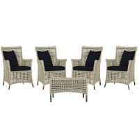 4 Poltronas E 1 Mesa Igapó Alumínio Marrom Corda Náutica E12 Rami - 1