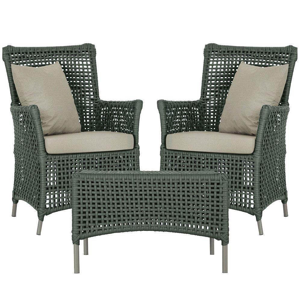 2 Poltronas E 1 Mesa Igapó Alumínio Fendi Corda Náutica E7 Verde - 1