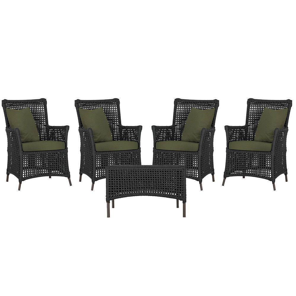 4 Poltronas E 1 Mesa Igapó Alumínio Marrom Corda Náutica E13 Preto - 1