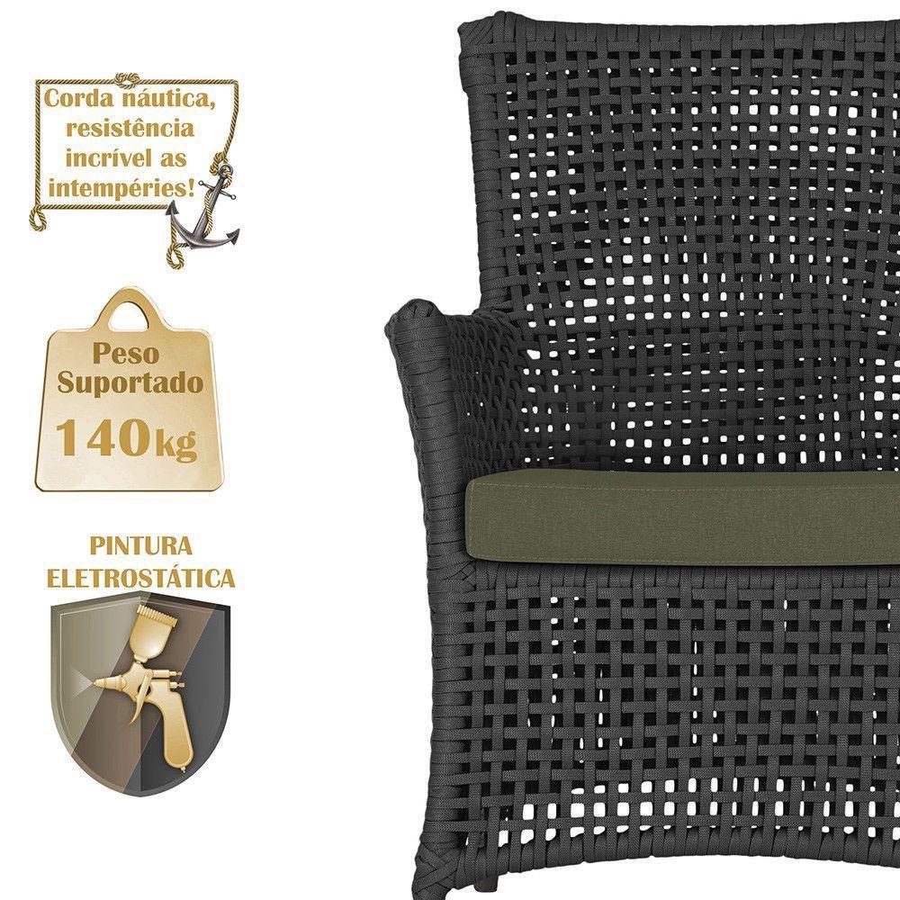 4 Poltronas E 1 Mesa Igapó Alumínio Marrom Corda Náutica E13 Preto - 4