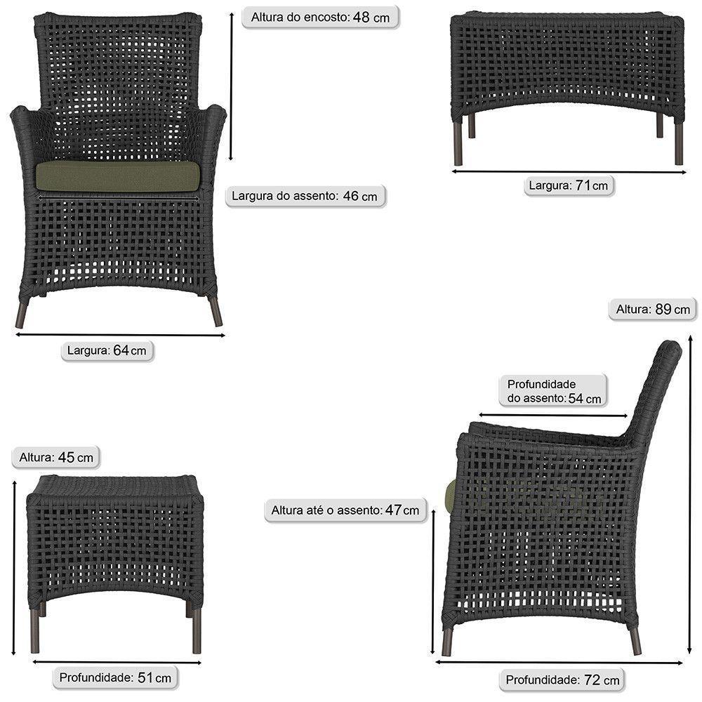 4 Poltronas E 1 Mesa Igapó Alumínio Marrom Corda Náutica E13 Preto - 6