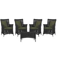 4 Poltronas E 1 Mesa Igapó Alumínio Marrom Corda Náutica E13 Preto - 1