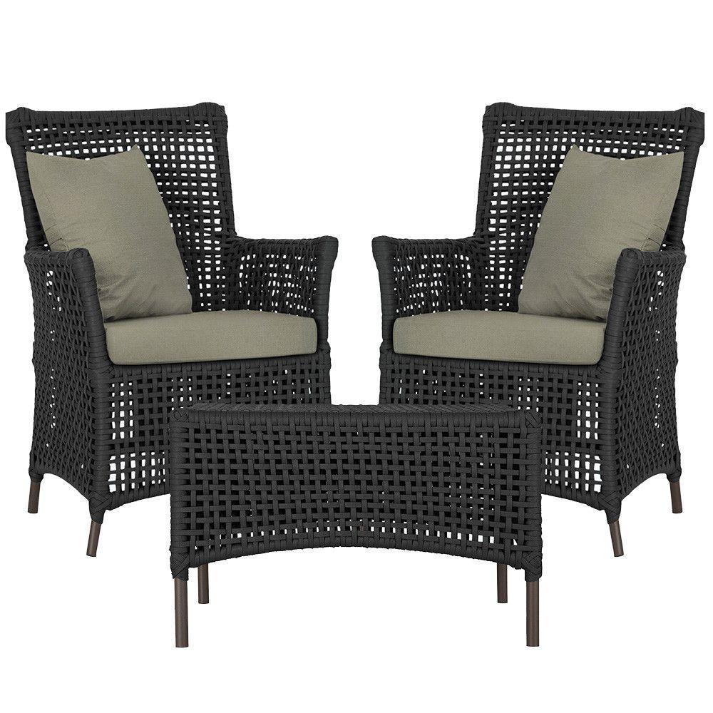 2 Poltronas E 1 Mesa Igapó Alumínio Marrom Corda Náutica E8 Preto - 1