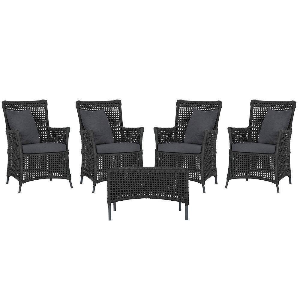 4 Poltronas E 1 Mesa Igapó Alumínio Preta Corda Náutica E11 Preto - 1