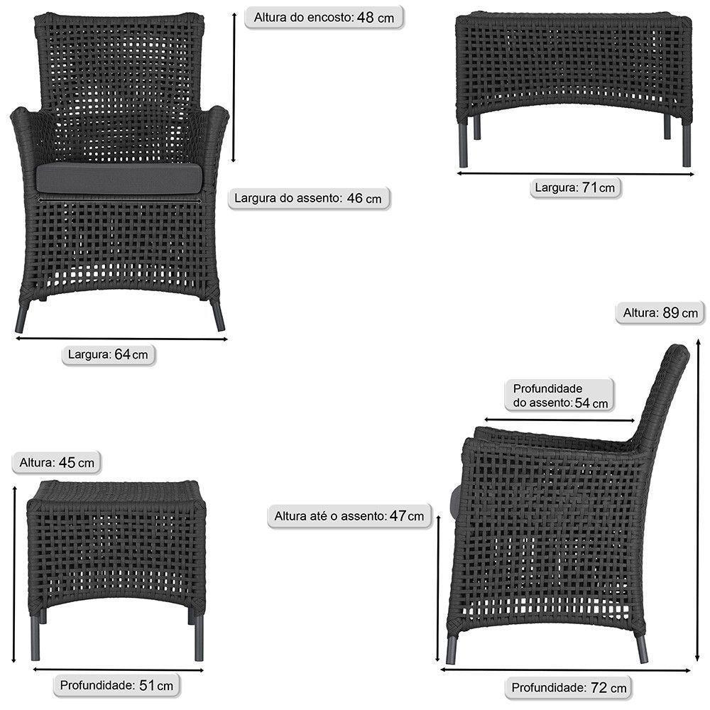 4 Poltronas E 1 Mesa Igapó Alumínio Preta Corda Náutica E11 Preto - 6