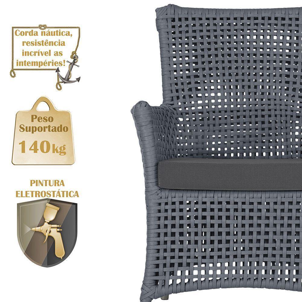 4 Poltronas E 1 Mesa Igapó Alumínio Fendi Corda Náutica E11 Prata - 4