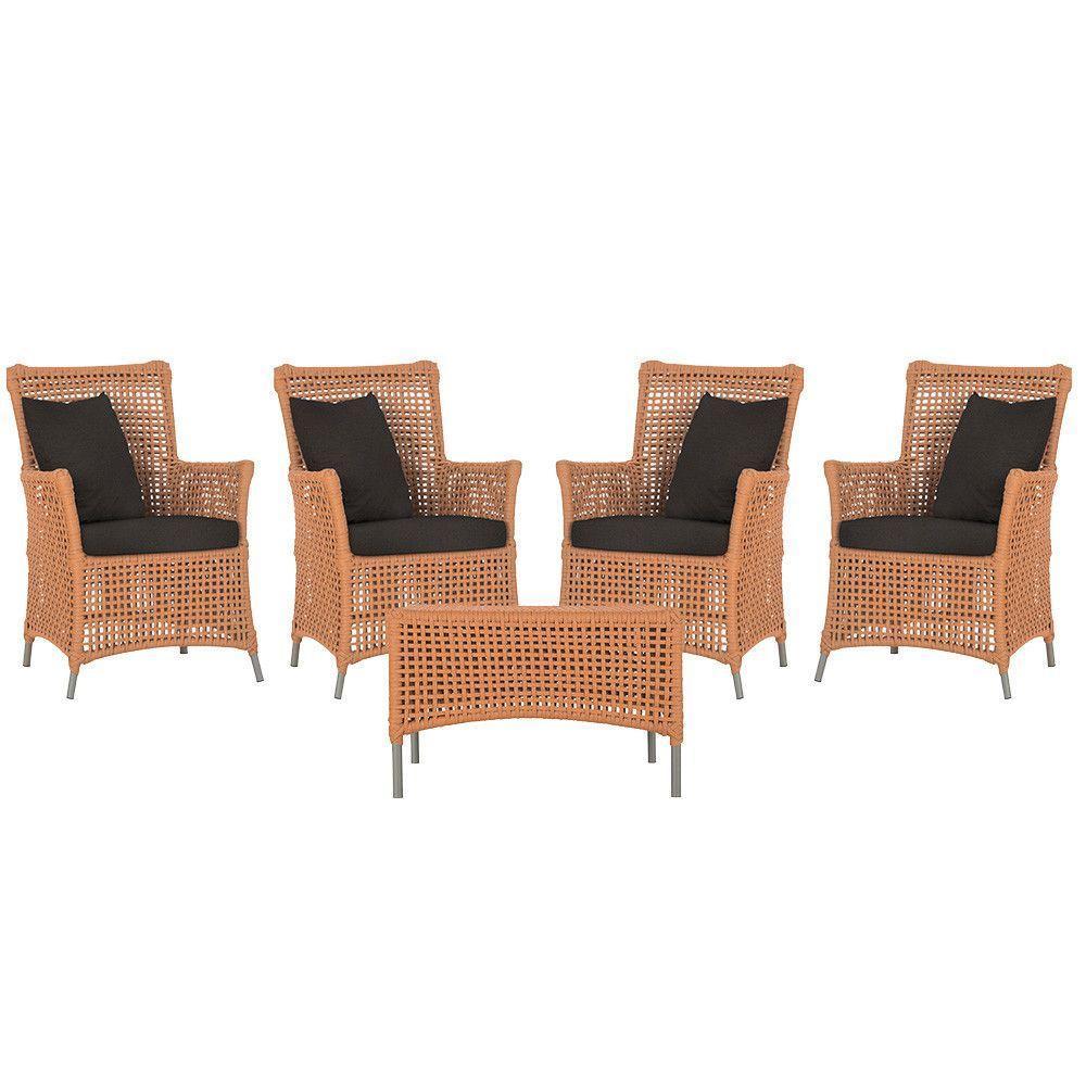 4 Poltronas E 1 Mesa Igapó Alumínio Fendi Corda Náutica E9 Terra Cota - 1