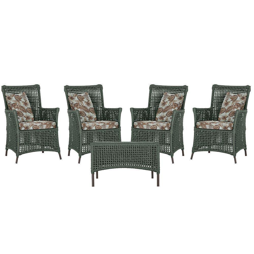 4 Poltronas E 1 Mesa Igapó Alumínio Marrom Corda Náutica E6 Verde - 1