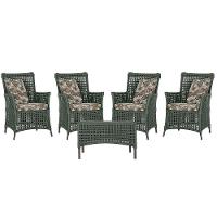 4 Poltronas E 1 Mesa Igapó Alumínio Marrom Corda Náutica E6 Verde - 1