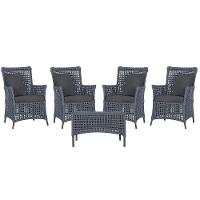 4 Poltronas E 1 Mesa Igapó Alumínio Marrom Corda Náutica E11 Prata - 1