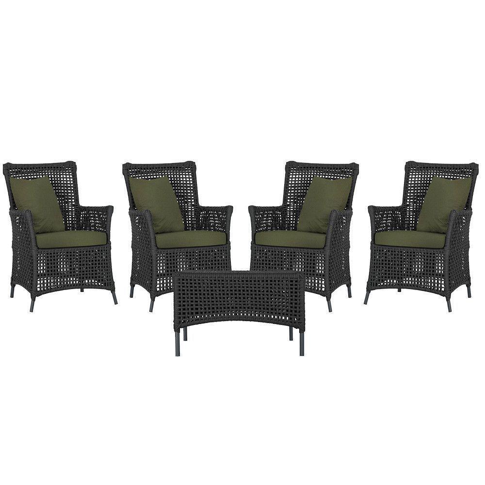 4 Poltronas E 1 Mesa Igapó Alumínio Preta Corda Náutica E13 Preto - 1