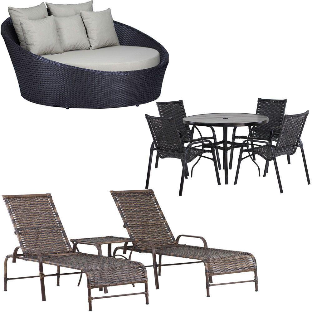 Kit 2 Espreguiçadeiras Mesa Roma Chaise Lívia Cadeira Emily Cappuccino - 1