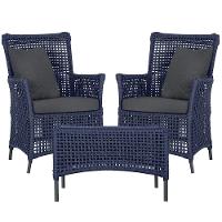 2 Poltronas E 1 Mesa Igapó Alumínio Preta Corda Náutica E11 Azul - 1