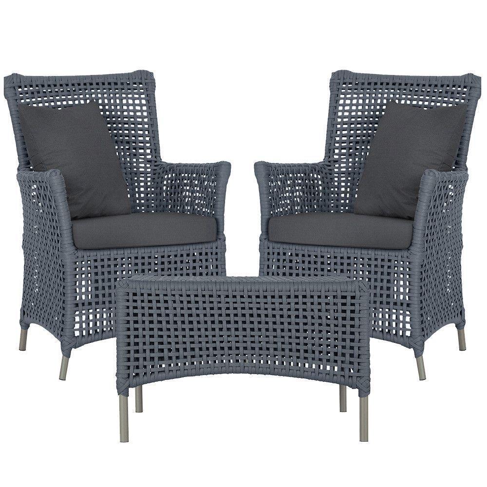 2 Poltronas E 1 Mesa Igapó Alumínio Fendi Corda Náutica E11 Prata - 1