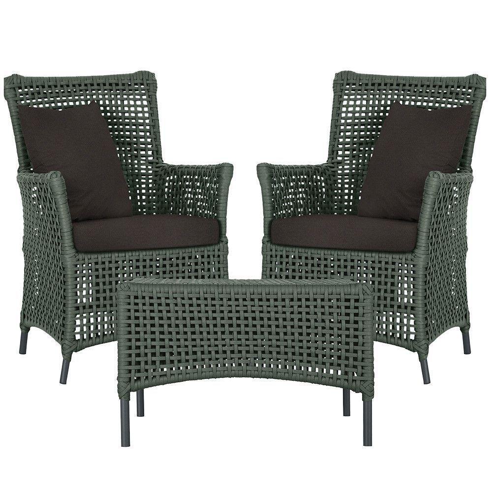 2 Poltronas E 1 Mesa Igapó Alumínio Preta Corda Náutica E9 Verde - 1