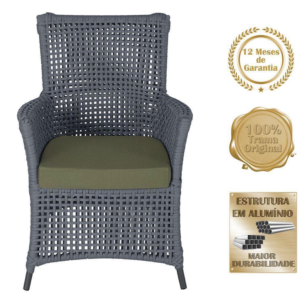 2 Poltronas E 1 Mesa Igapó Alumínio Preta Corda Náutica E13 Prata - 4