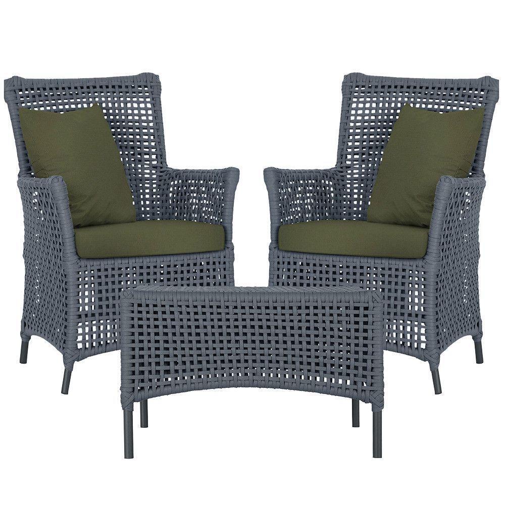 2 Poltronas E 1 Mesa Igapó Alumínio Preta Corda Náutica E13 Prata - 6